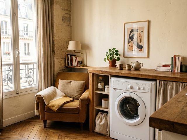 Lave-linge compact Candy dans un studio parisien