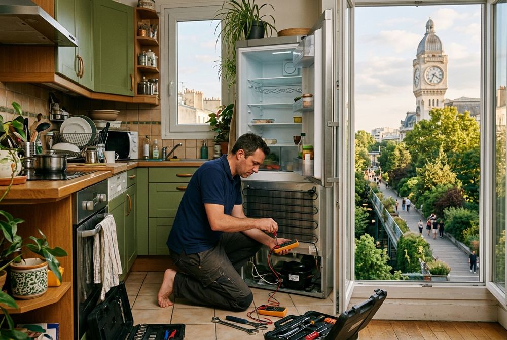 Technicien Electrocase réparant un appareil électroménager à Paris 12ᵉ, près de Bois de Vincennes